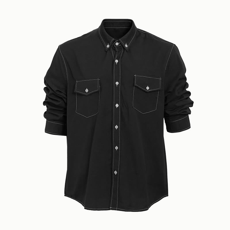 Chemise à manches longues boutonnée style western rétro pour homme - Noir - 2XL - image 10