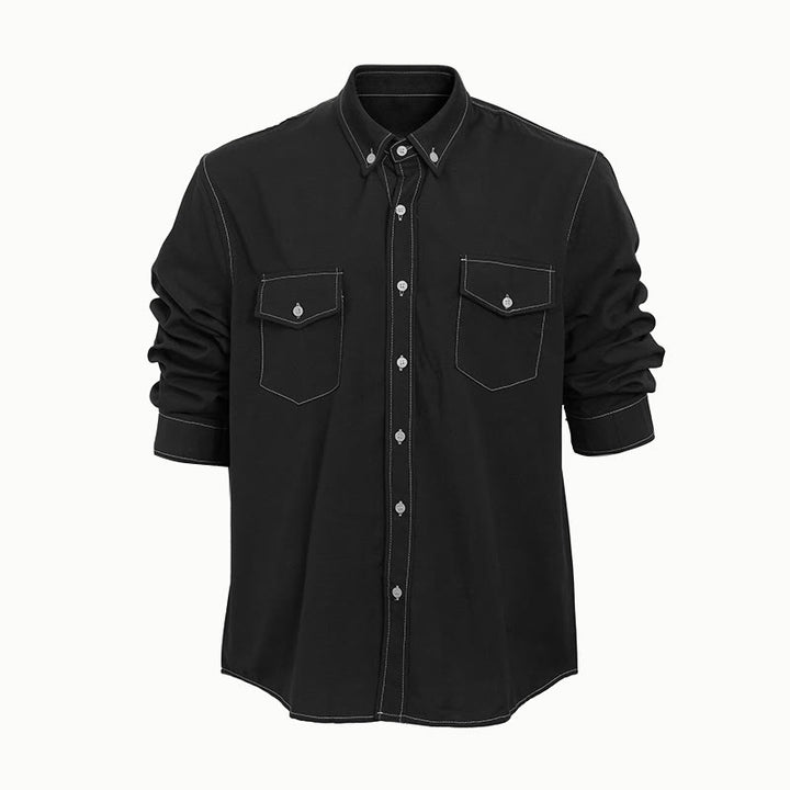 Chemise à manches longues boutonnée style western rétro pour homme - Noir - 2XL - image 10