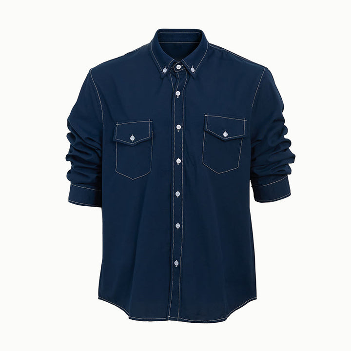 Chemise à manches longues boutonnée style western rétro pour homme - Bleu - 2XL - image 12