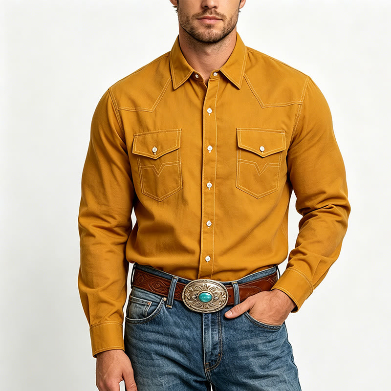 Chemise à manches longues boutonnée style western rétro pour homme - image 1