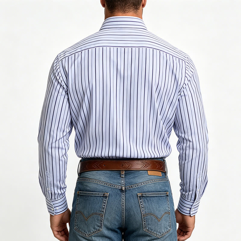 Chemise habillée à rayures verticales pour homme, col rabattu et boutons - image 2