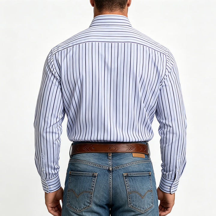 Chemise habillée à rayures verticales pour homme, col rabattu et boutons - image 2