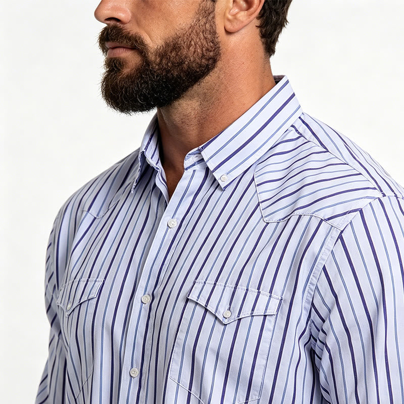 Chemise habillée à rayures verticales pour homme, col rabattu et boutons - image 3