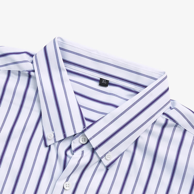 Chemise habillée à rayures verticales pour homme, col rabattu et boutons - image 7