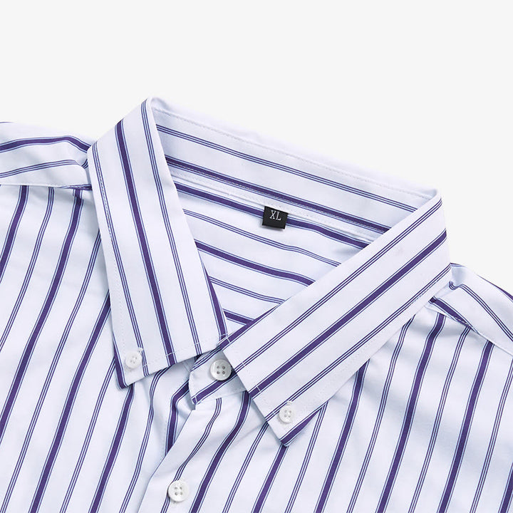 Chemise habillée à rayures verticales pour homme, col rabattu et boutons - image 7