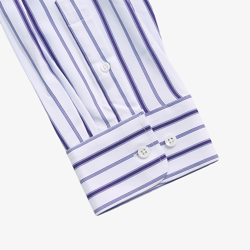 Chemise habillée à rayures verticales pour homme, col rabattu et boutons - image 8
