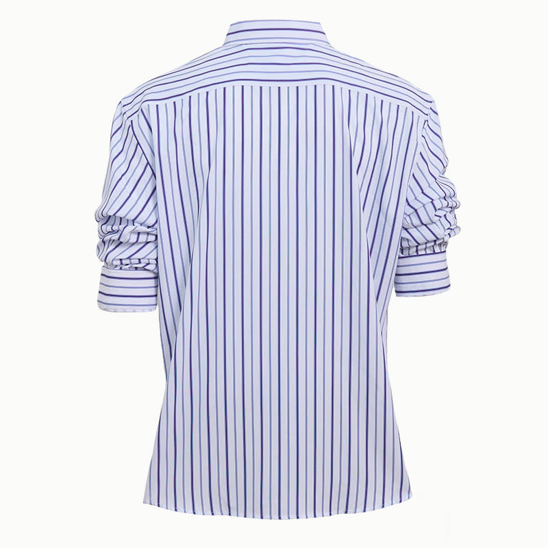 Chemise habillée à rayures verticales pour homme, col rabattu et boutons - image 5