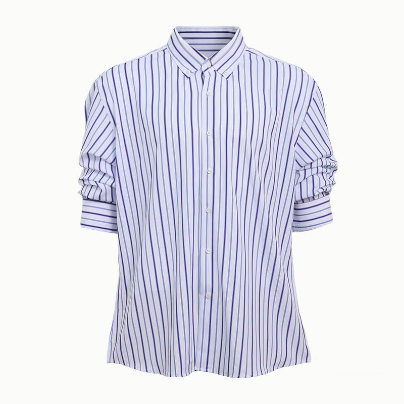 Chemise habillée à rayures verticales pour homme, col rabattu et boutons - image 4