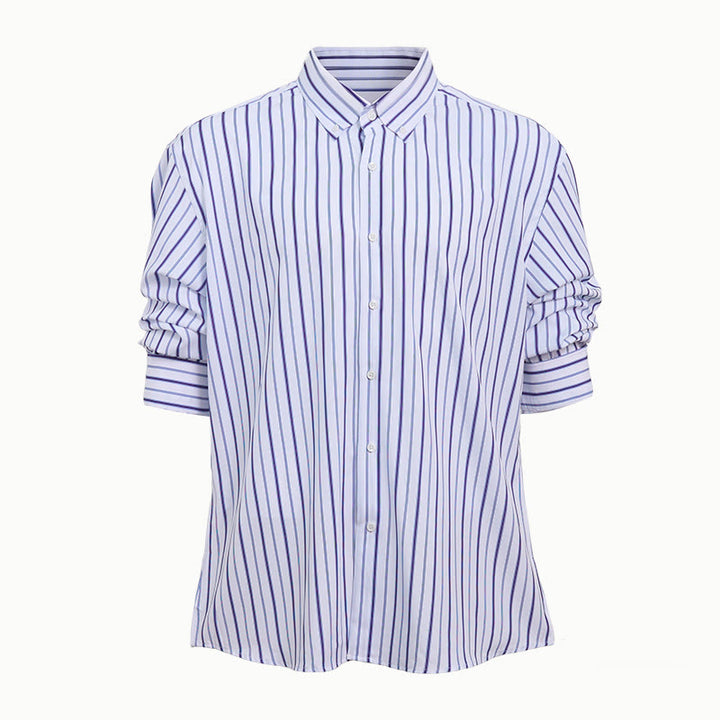 Chemise habillée à rayures verticales pour homme, col rabattu et boutons - image 4