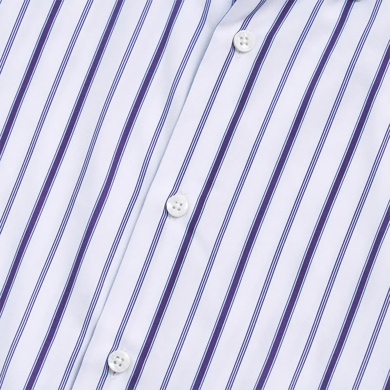 Chemise habillée à rayures verticales pour homme, col rabattu et boutons - image 6
