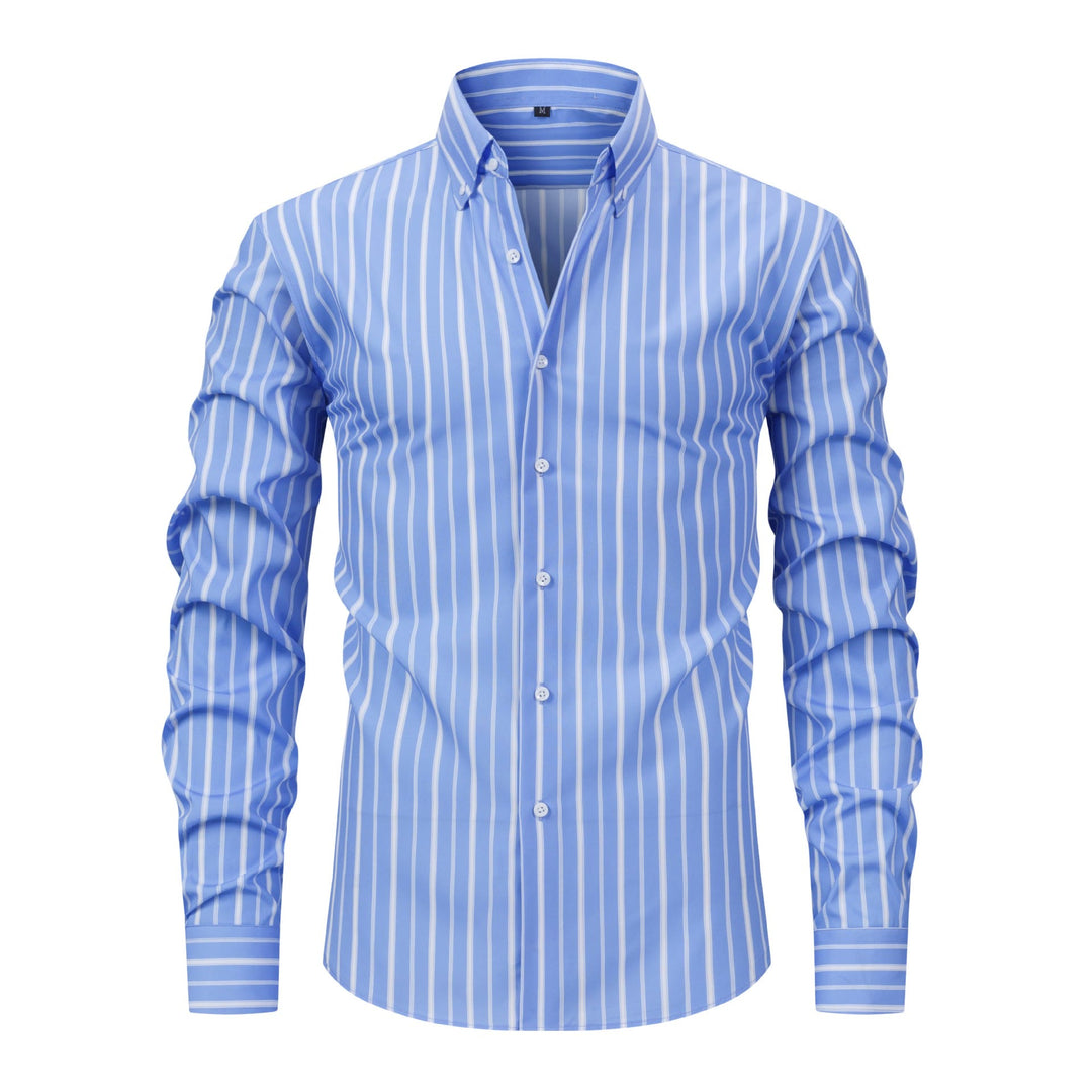 Chemise habillée à rayures verticales pour homme, col rabattu et boutons - Bleu ciel - 3XL - image 13