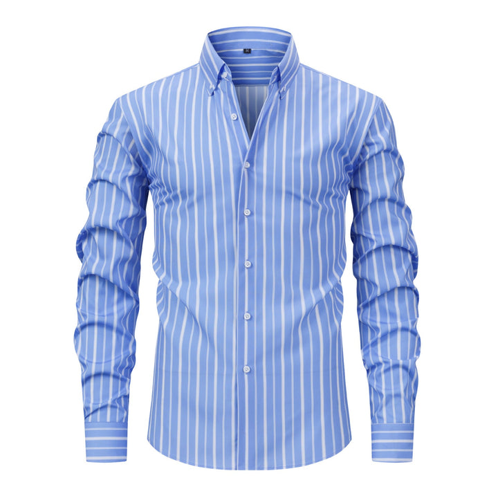 Chemise habillée à rayures verticales pour homme, col rabattu et boutons - Bleu ciel - 3XL - image 13