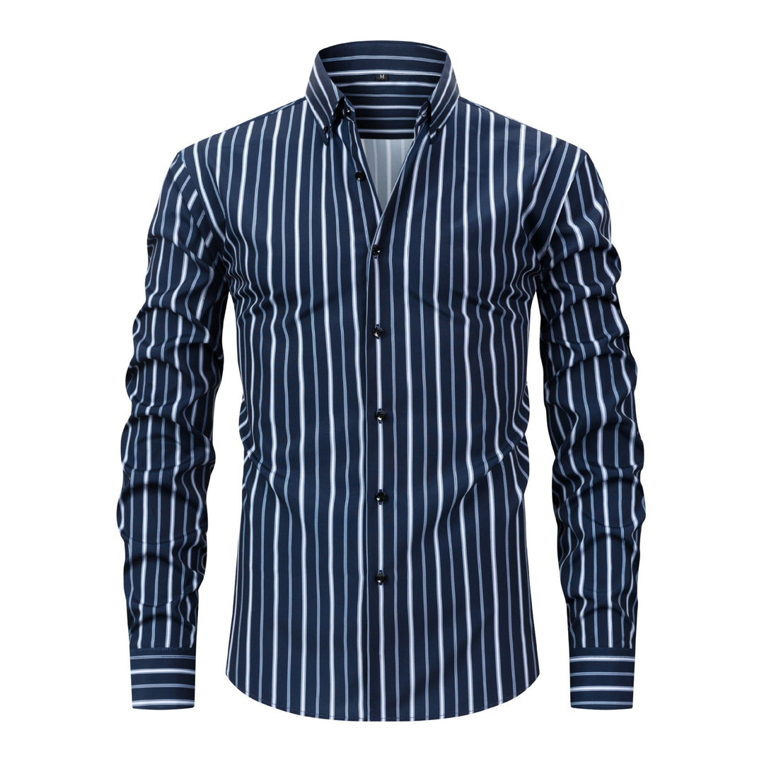 Chemise habillée à rayures verticales pour homme, col rabattu et boutons - Bleu marine - 3XL - image 11