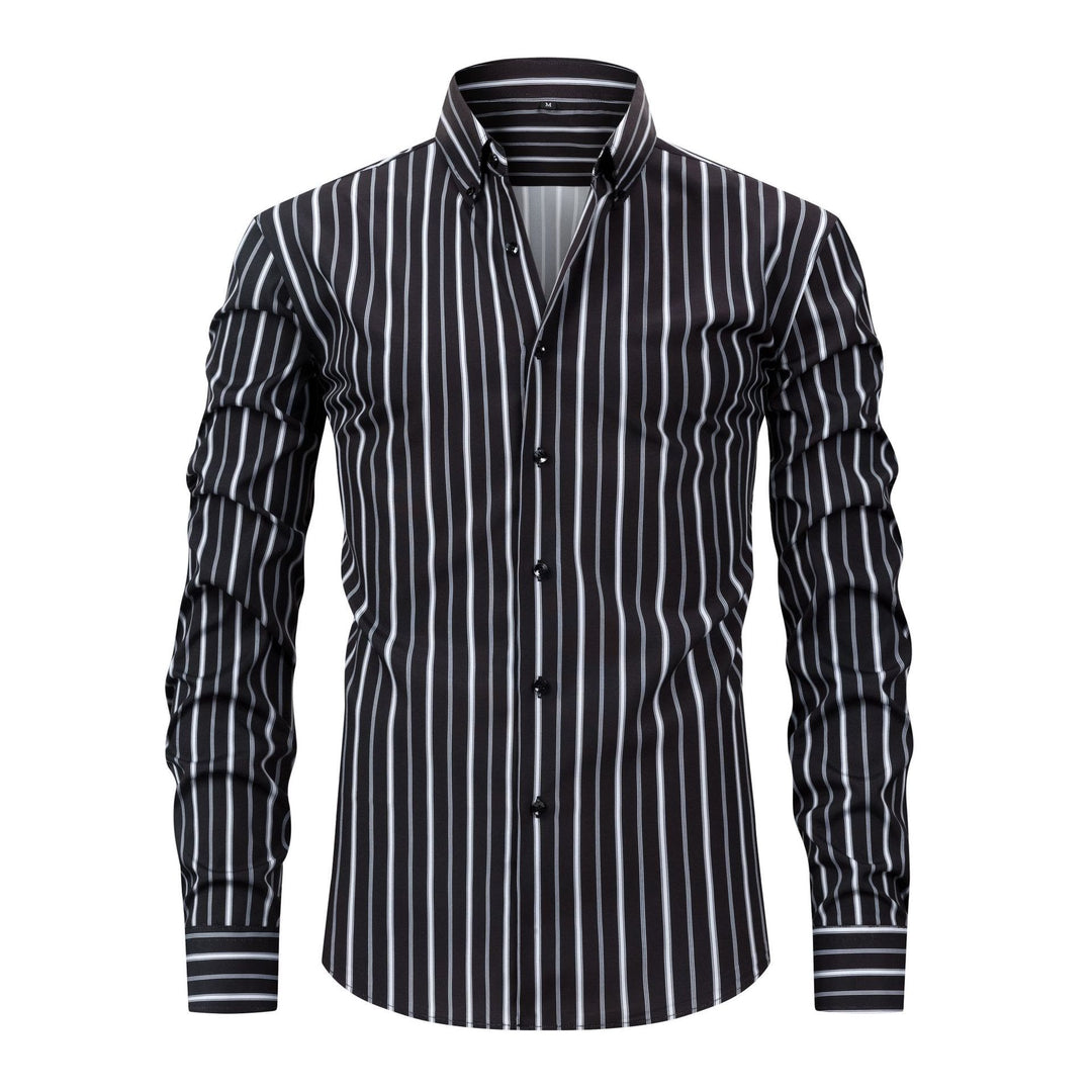 Chemise habillée à rayures verticales pour homme, col rabattu et boutons - Noir - 3XL - image 12