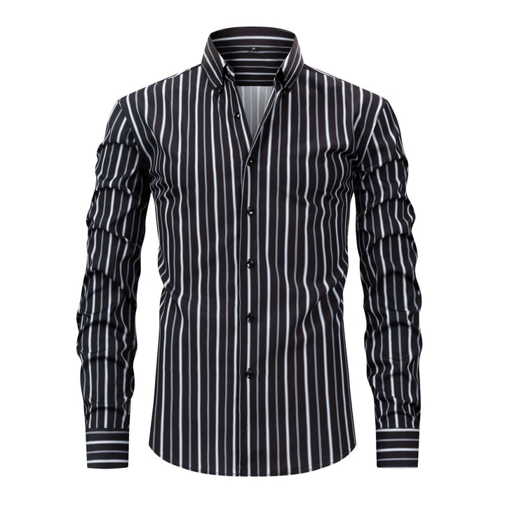 Chemise habillée à rayures verticales pour homme, col rabattu et boutons - Noir - 3XL - image 12