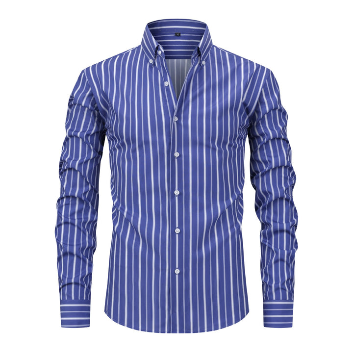Chemise habillée à rayures verticales pour homme, col rabattu et boutons - Bleu royal - 3XL - image 10