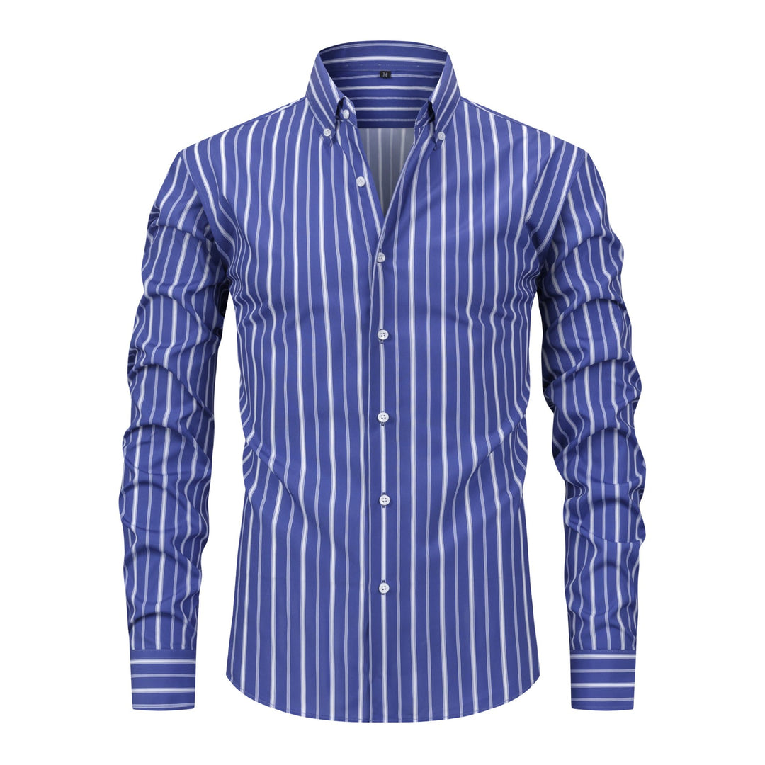 Chemise habillée à rayures verticales pour homme, col rabattu et boutons - Bleu royal - 3XL - image 10