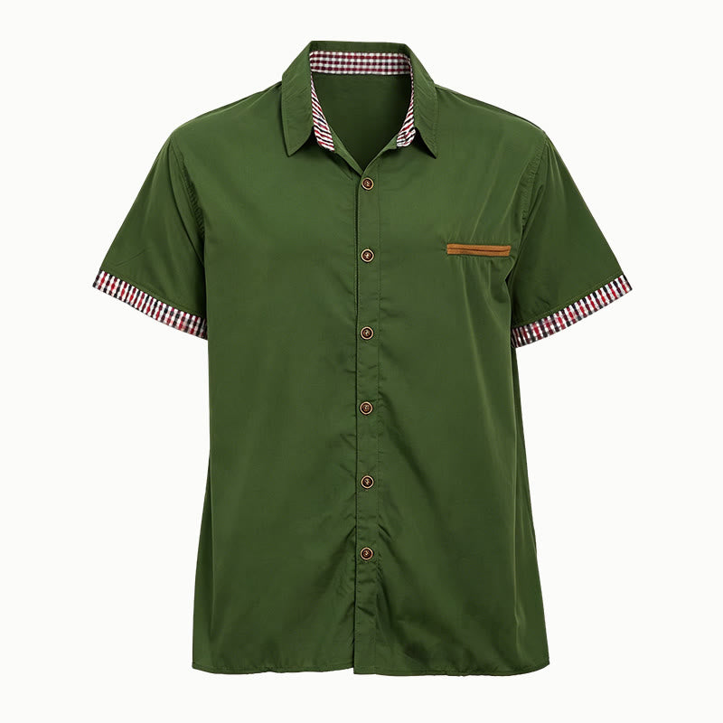Chemise à manches courtes à carreaux pour homme, style décontracté, avec poche poitrine. - Vert armée - 3XL - image 10