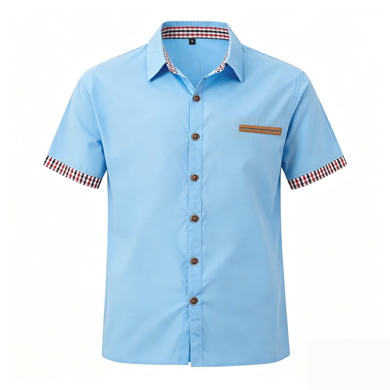 Chemise à manches courtes à carreaux pour homme, style décontracté, avec poche poitrine. - Bleu ciel - 3XL - image 8