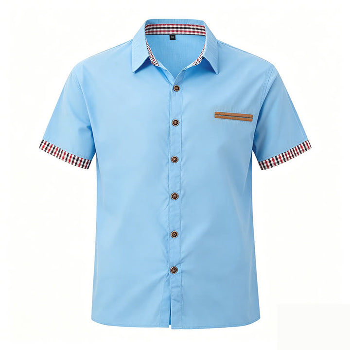 Chemise à manches courtes à carreaux pour homme, style décontracté, avec poche poitrine. - Bleu ciel - 3XL - image 8