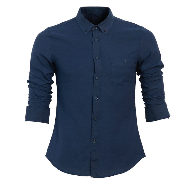 Chemise à manches longues ample décontractée pour homme, unie, boutonnée - Bleu marine - 5XL - image 6