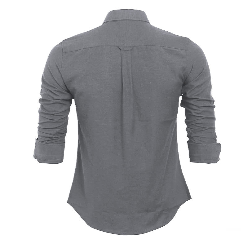 Chemise à manches longues ample décontractée pour homme, unie, boutonnée - image 13
