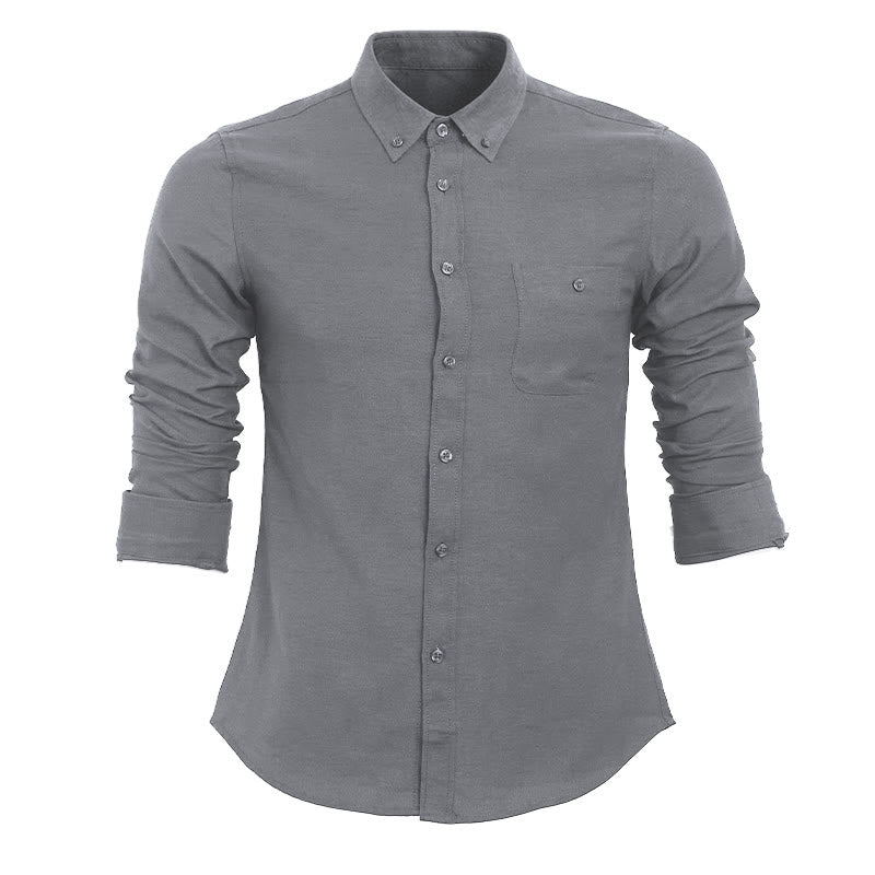 Chemise à manches longues ample décontractée pour homme, unie, boutonnée - Gris - 5XL - image 12