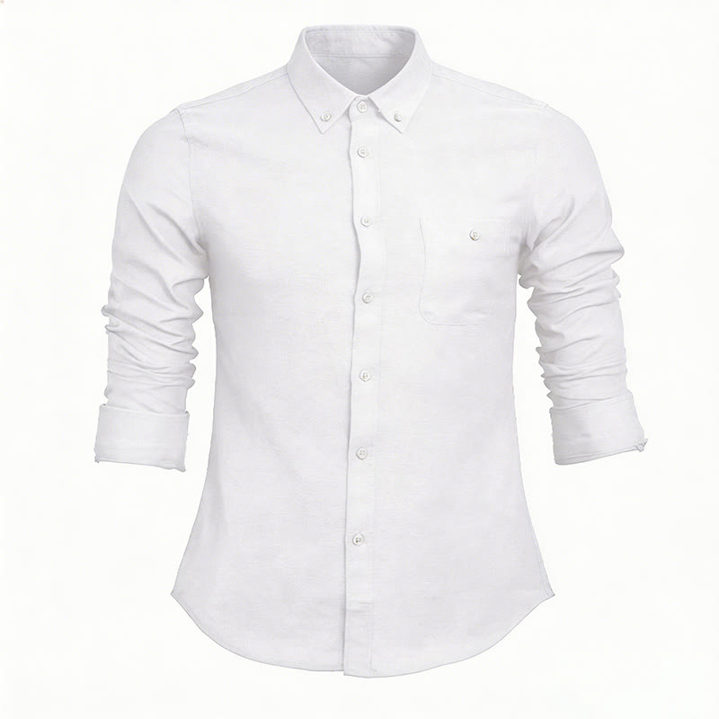 Chemise à manches longues ample décontractée pour homme, unie, boutonnée - Blanc - 5XL - image 14
