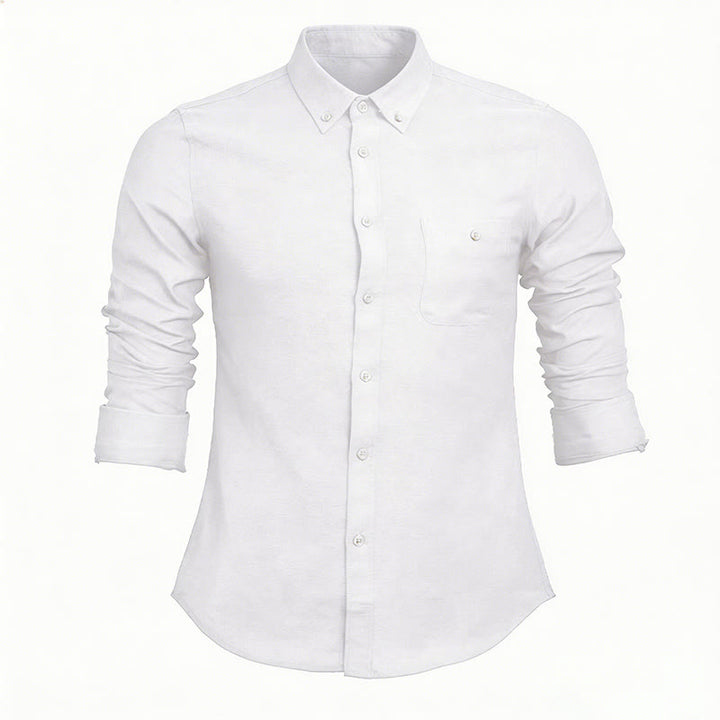 Chemise à manches longues ample décontractée pour homme, unie, boutonnée - Blanc - 5XL - image 14