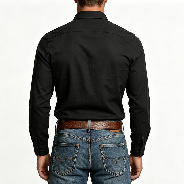 Chemise à manches longues ample décontractée pour homme, unie, boutonnée - image 2