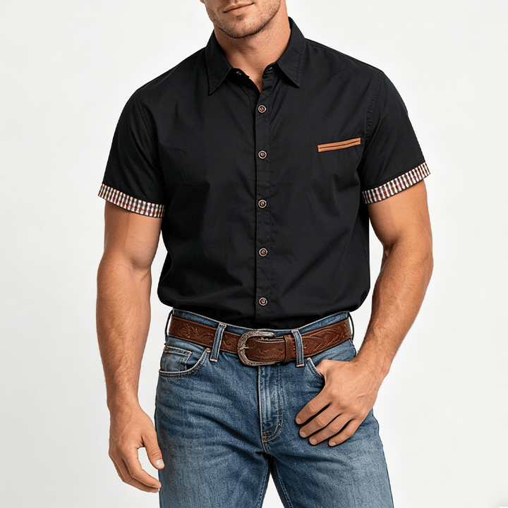 Chemise à manches courtes à carreaux pour homme, style décontracté, avec poche poitrine. - image 1