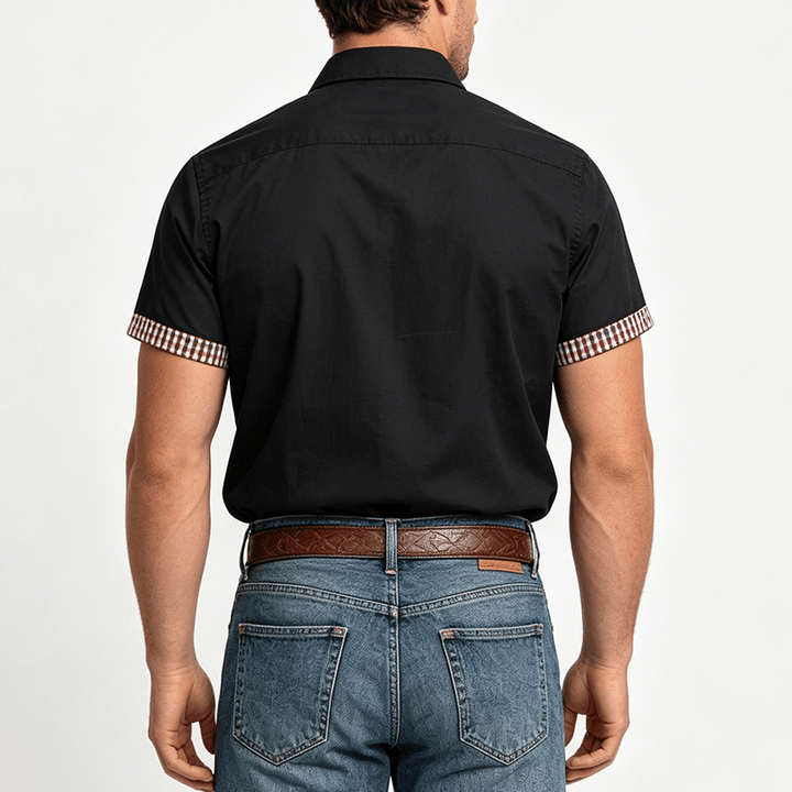 Chemise à manches courtes à carreaux pour homme, style décontracté, avec poche poitrine. - image 2