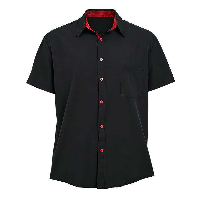 Chemise homme unie à manches courtes, boutonnée et avec poche poitrine - image 4