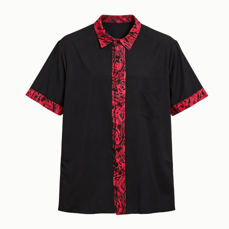 Chemise à manches courtes pour homme avec col et poignets contrastés et boutons - Rouge - 6XL - image 4