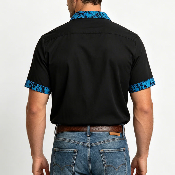 Chemise à manches courtes pour homme avec col et poignets contrastés et boutons - image 3