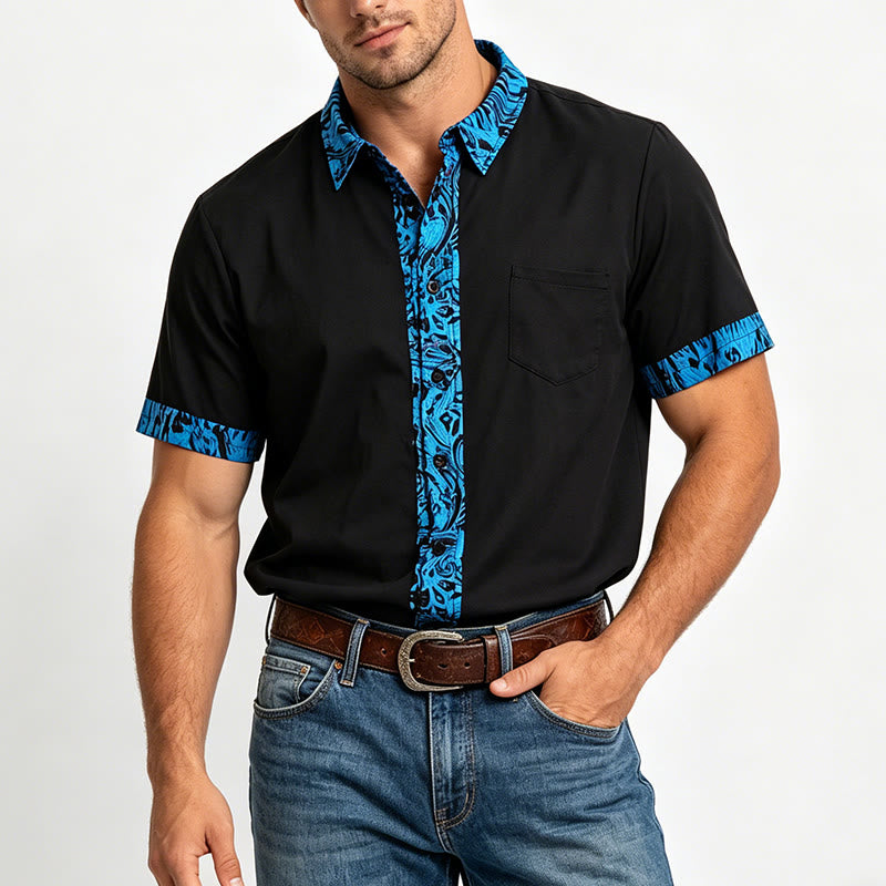 Chemise à manches courtes pour homme avec col et poignets contrastés et boutons - image 1