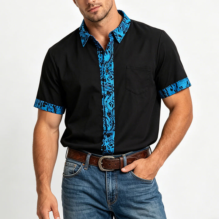 Chemise à manches courtes pour homme avec col et poignets contrastés et boutons - image 1