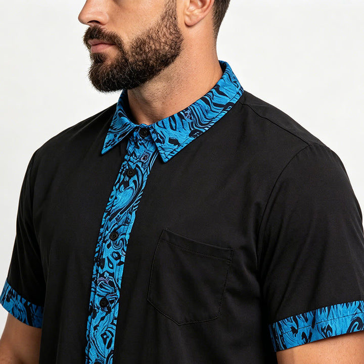 Chemise à manches courtes pour homme avec col et poignets contrastés et boutons - image 2