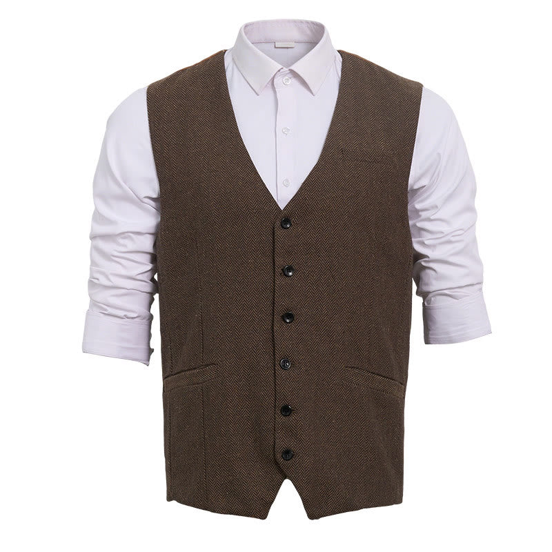 Gilet de ville décontracté pour homme, coupe ample, col en V - Brun - 2XL - image 4