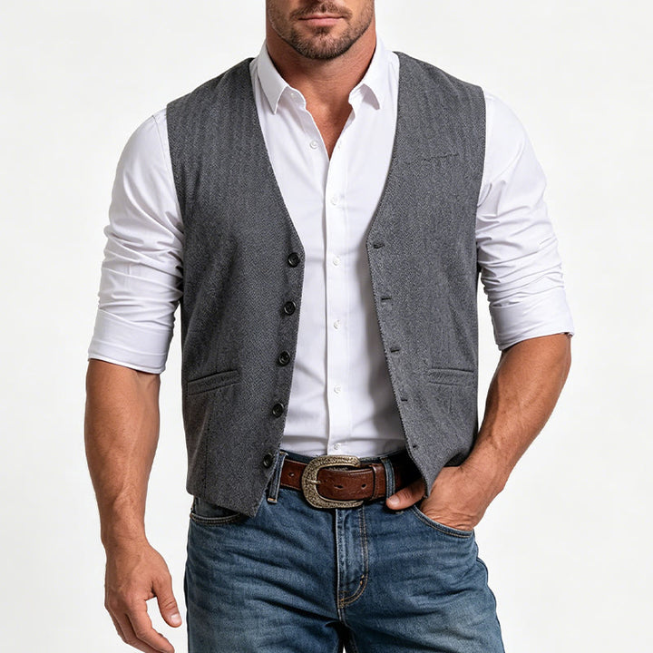 Gilet de ville décontracté pour homme, coupe ample, col en V - image 1