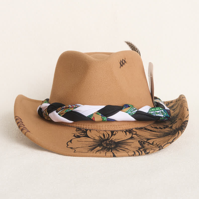 Chapeau de cowboy à sangle ethnique avec plumes de tournesol occidentales - image 1