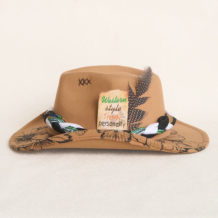 Chapeau de cowboy à sangle ethnique avec plumes de tournesol occidentales - image 6