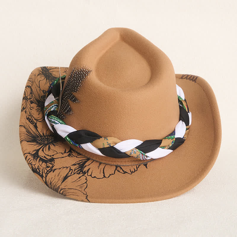 Chapeau de cowboy à sangle ethnique avec plumes de tournesol occidentales - image 5