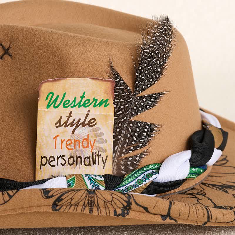 Chapeau de cowboy à sangle ethnique avec plumes de tournesol occidentales - image 2