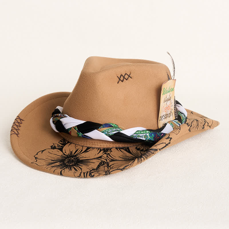 Chapeau de cowboy à sangle ethnique avec plumes de tournesol occidentales - Kaki - M (22"-22 7/8") - image 0