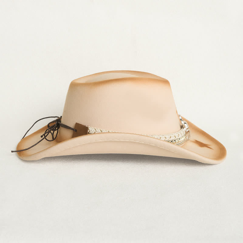 Chapeau de cowboy beige à tête de taureau argentée et étoiles pour homme - image 4