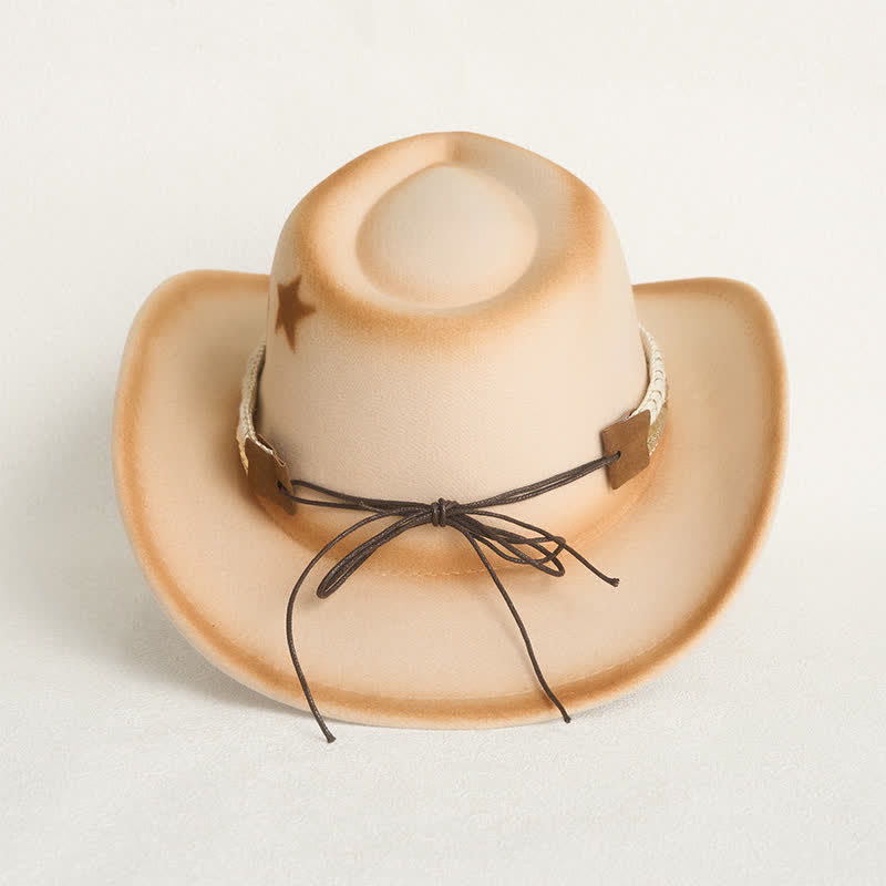 Chapeau de cowboy beige à tête de taureau argentée et étoiles pour homme - image 5