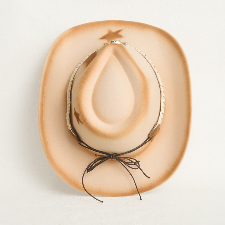 Chapeau de cowboy beige à tête de taureau argentée et étoiles pour homme - image 6