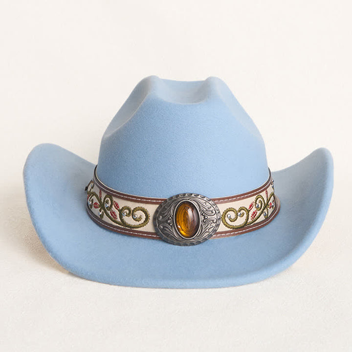 Chapeau de cowboy pour homme avec bord brodé de fleurs et ceinture rubis - image 1