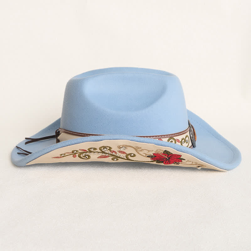 Chapeau de cowboy pour homme avec bord brodé de fleurs et ceinture rubis - image 5
